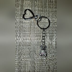 Silver Bear With Crystal Rhinestones Key Chain With Heart Clasp